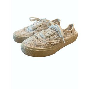 Stevies White Lace Shoes Sneakers Girl Tie up Sz 1